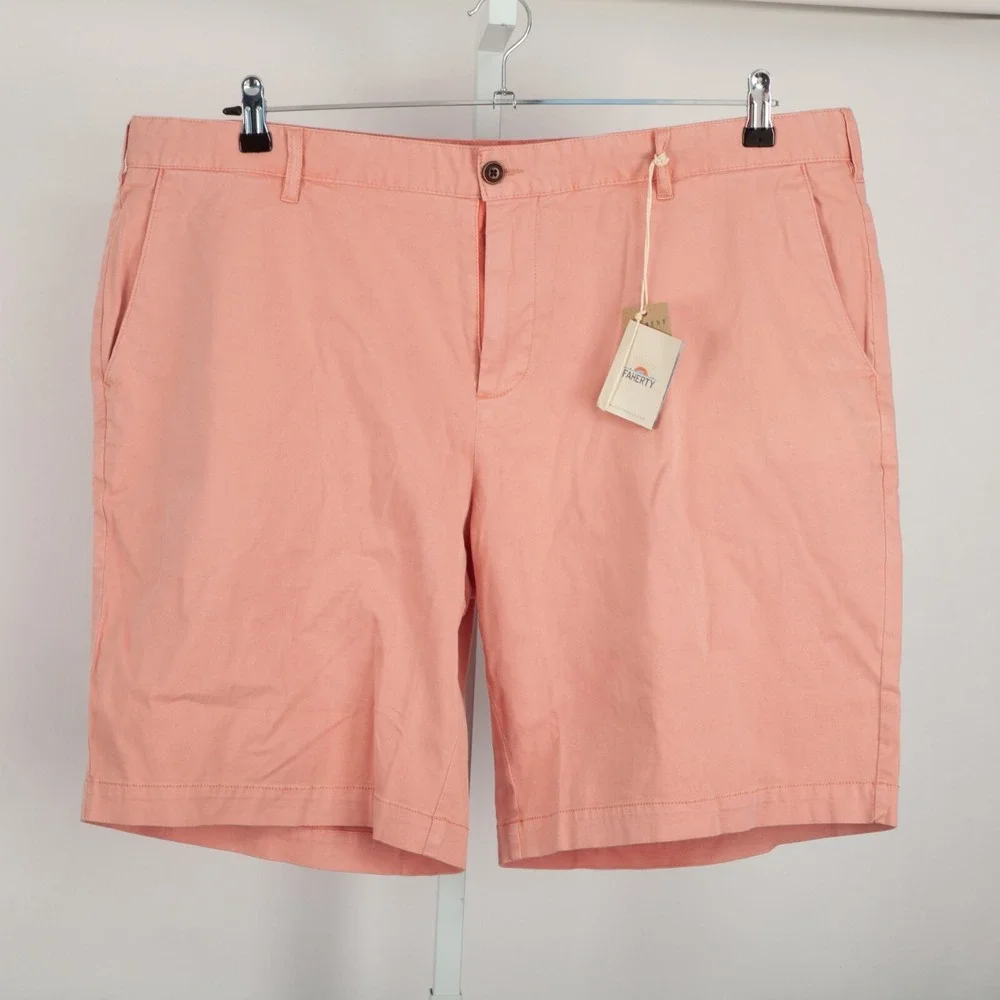 Faherty Stretch Chino Shorts Mens 42 Coral Pink Garment Dyed MBC0017COR New
